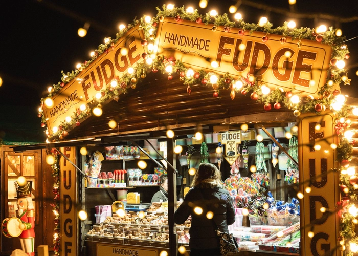 Festive drinks and treats laid out at the Food Village